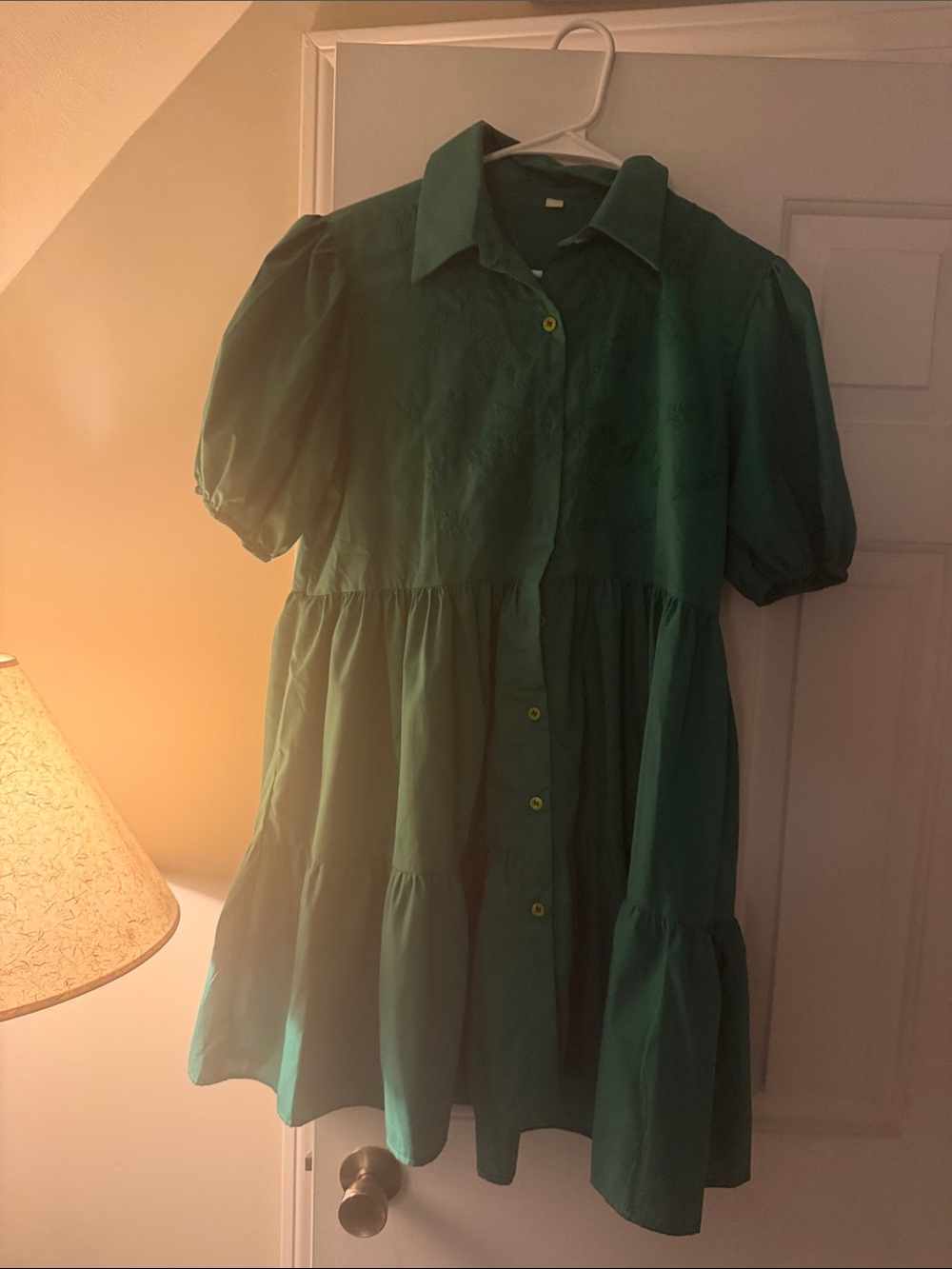 Girls' Emerald Green Button-Front Tiered Dress